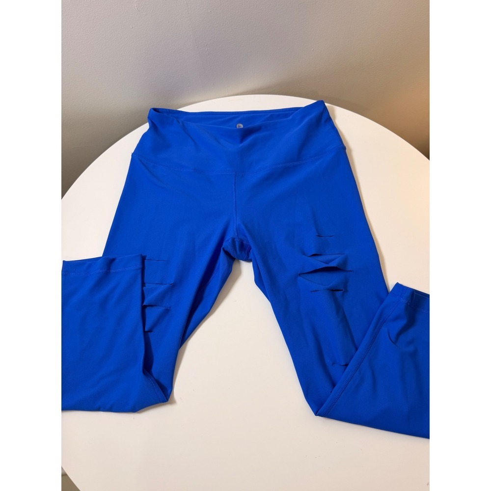 90 Degree by Reflex Leggings Women Large Blue Excellent Slashed‎ Laser Cut High